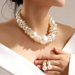Creative Fashion Concise Size Imitation Pearl Necklace Earrings Set Y2K
